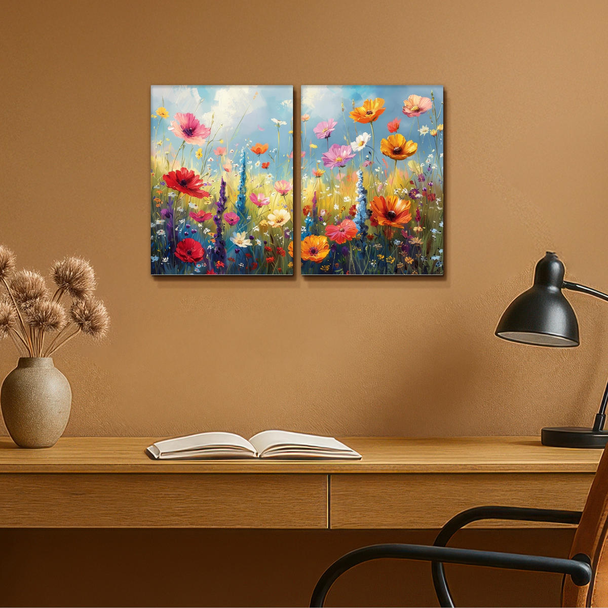 LEINWANDBILD 2er Set Blumen - Frühling - Farbenfroh - Sommerlich 60x40 cm - Orange, Textil (60/40cm) - MuchoWow