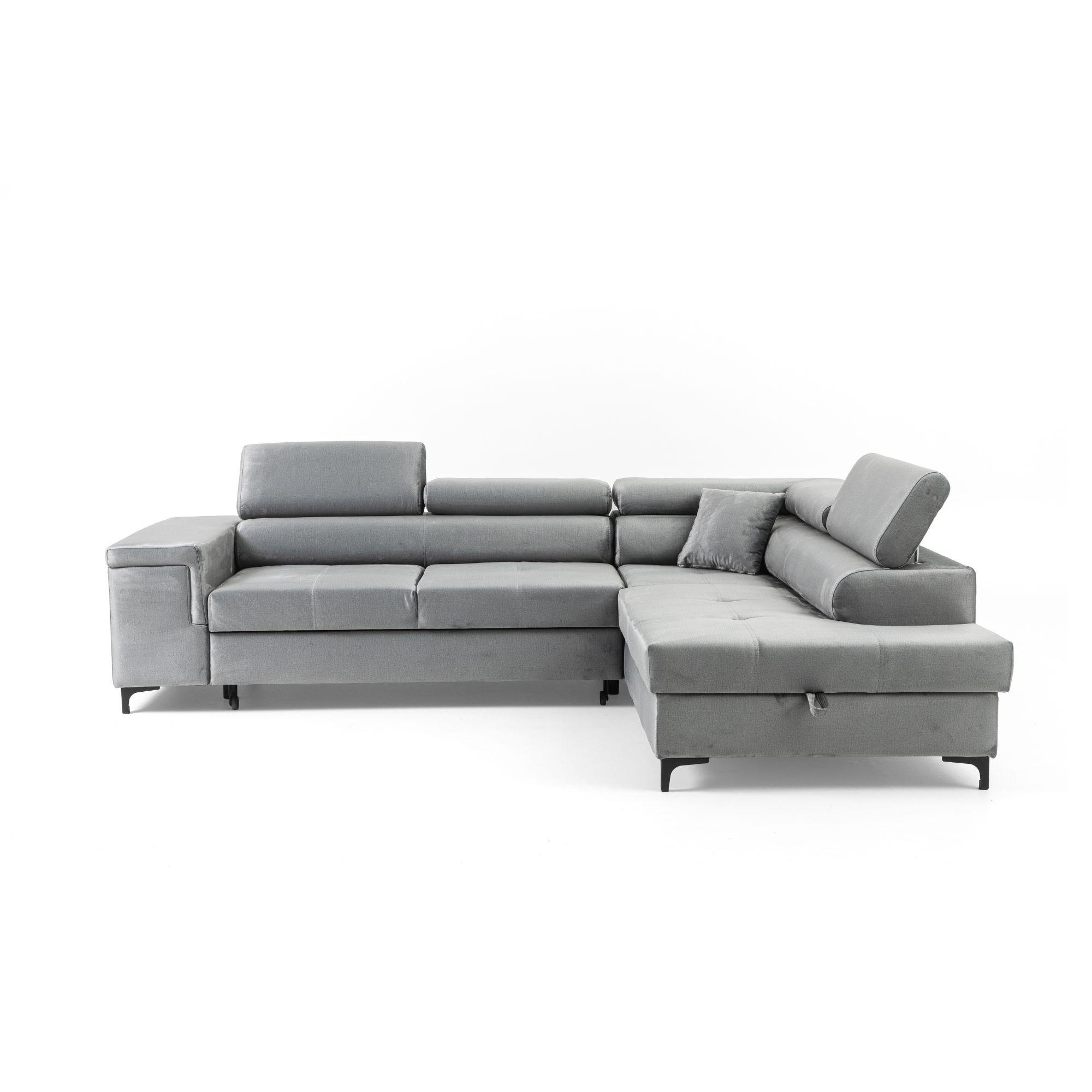 ECKSOFA WILLIAM L Rechts mit Schlaffunktion 127x195 Velours Hellgrau - Silberfarben/Hellgrau, Holz/Textil (203/275cm) - Muffo