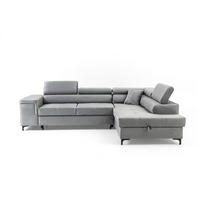 ECKSOFA WILLIAM L Rechts mit Schlaffunktion 127x195 Velours Hellgrau - Silberfarben/Hellgrau, Holz/Textil (203/275cm) - Muffo