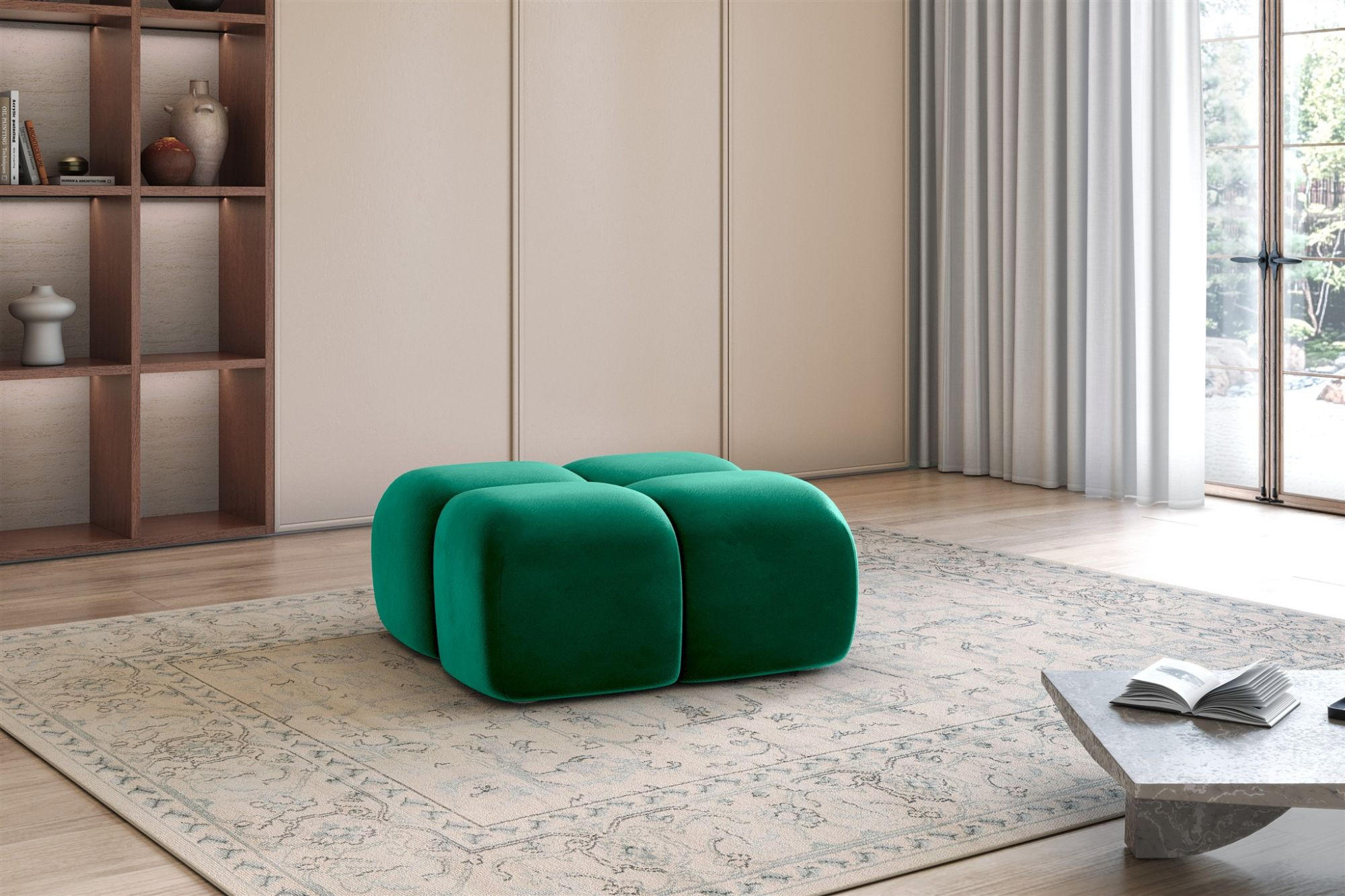 Thumbnail - Fun Möbel Polsterhocker, Grün, Textil, 85x44x85 cm, Wohnzimmer, Hocker, Sitzhocker