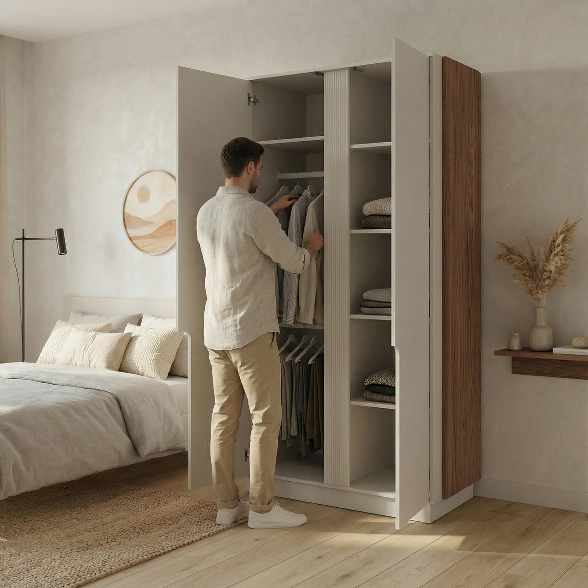 DREHTÜRENSCHRANK Positivo mit 2 Türen, 103 cm, Alba-Nuss + Kaschmir - Nussbaumfarben, Holzwerkstoff (103/195/52cm) - Beautysofa