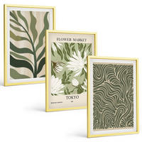 BILDER SET 3er Set - 40x60 cm Goldrahmen - Pflanzenmuster, Boho-Dekorationen - Goldfarben, Kunststoff (40/60cm) - TULUP