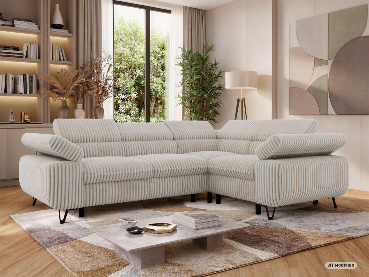 ECKSOFA ORSO L Beige Cord - Rechts Seite - Beige/Creme, Textil/Metall (268/197cm) - MKS