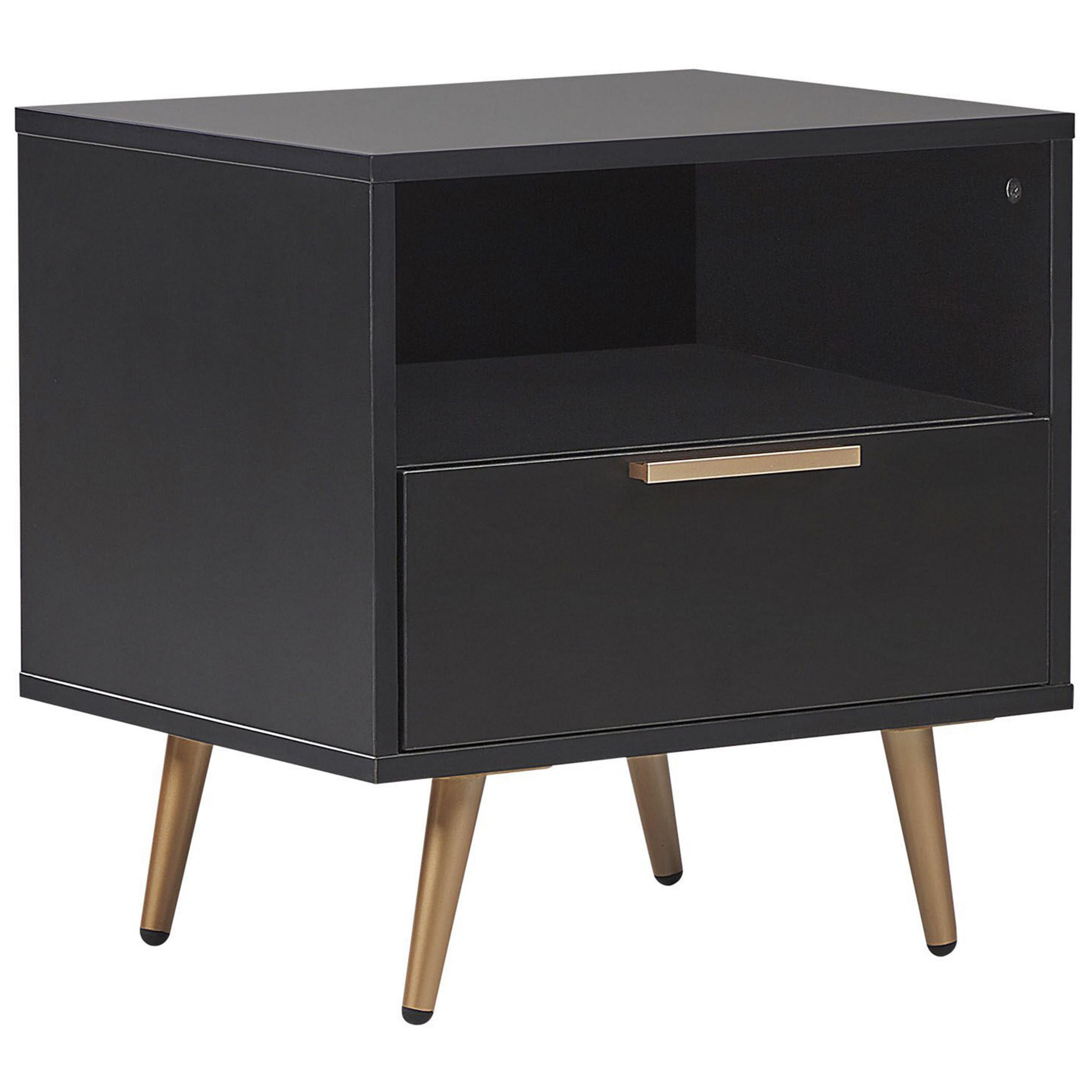 NACHTTISCH schwarz rechteckig 50/40 cm Indio - Goldfarben/Schwarz, Holzwerkstoff (50/51/40cm) - Beliani