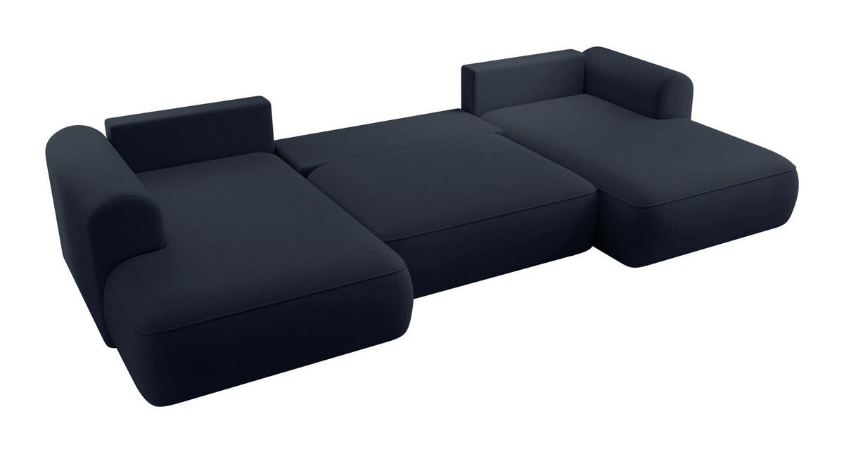 WOHNLANDSCHAFT Ovo Dunkelblau Velours - Schwarz/Dunkelblau, Textil (375/95/185cm) - Selsey