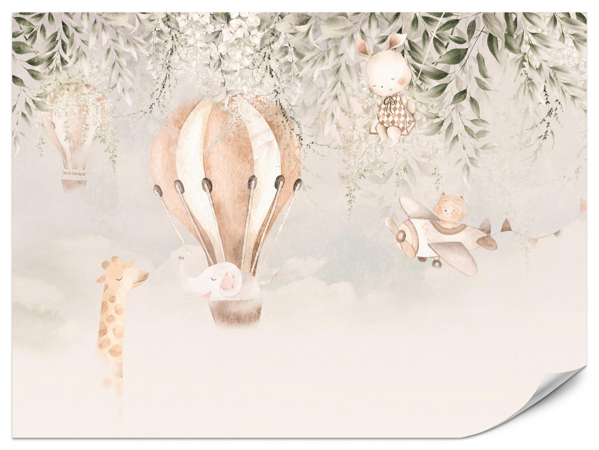 FOTOTAPETA Pre Detskú Izbu Zvieratá Oblaky Balóny Žirafa Slnko 500 x 350 cm - oranžová/hnedá, papier (500/350cm) - Muralo