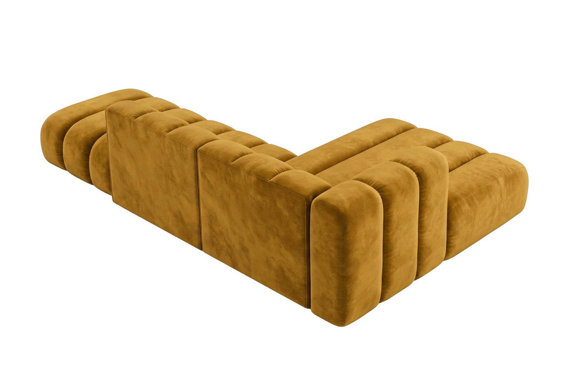 ECKSOFA Modulares In L-Form Mit Hocker, Velvet-Stoff Riviera, Senffarbe, Rechts, GRAND Mini - Gelb, Holz (295/179cm) - Kaiser Möbel