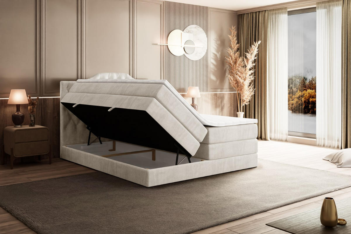 BOXSPRINGBETT VILA-1 KING - 200x200 - H3/H4 - Creme - Creme, Holzwerkstoff (200/200cm) - ALTDECOR