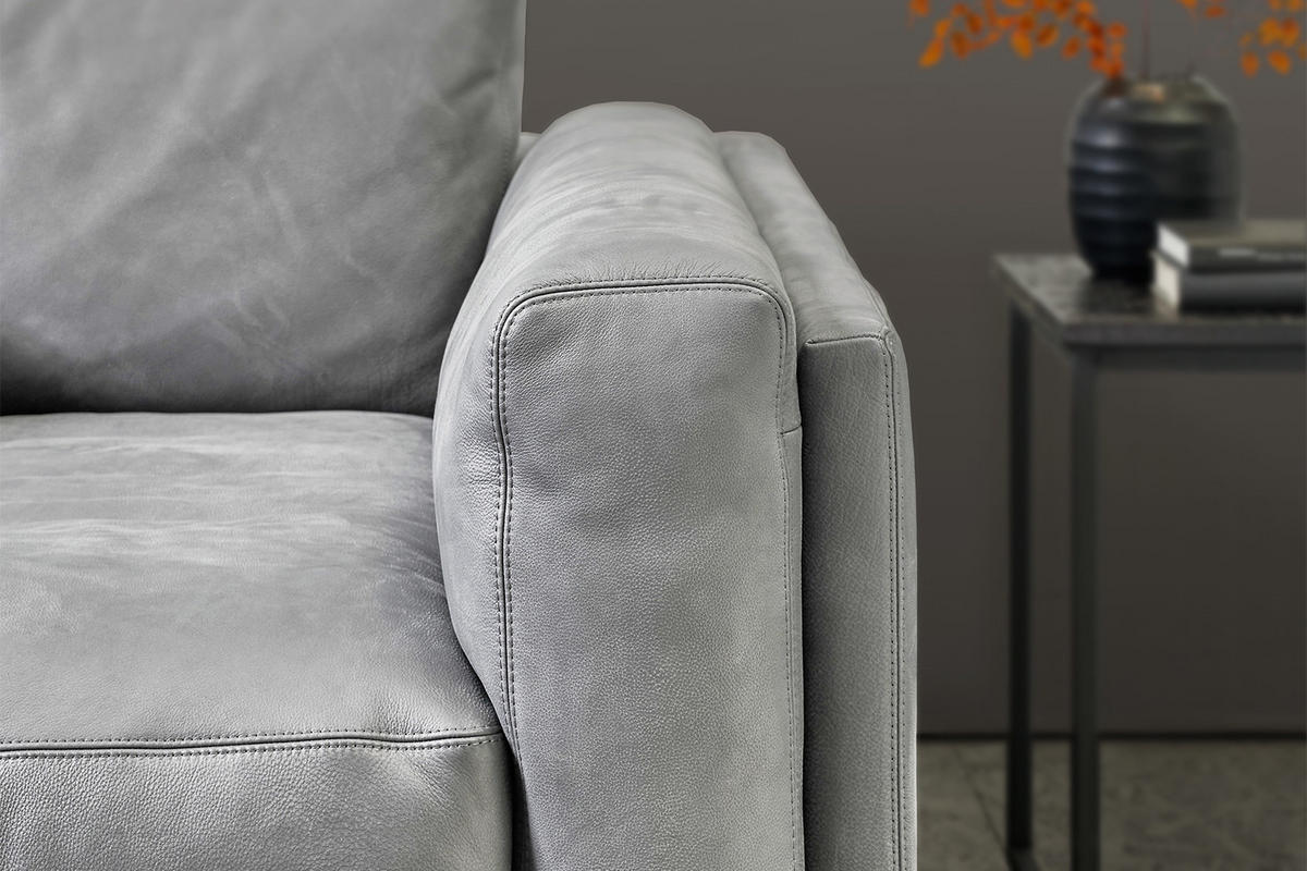 BIG SOFA RAINA Grau Leder - Schwarz/Grau, Leder/Kunststoff (294/85/150cm) - KAWOLA