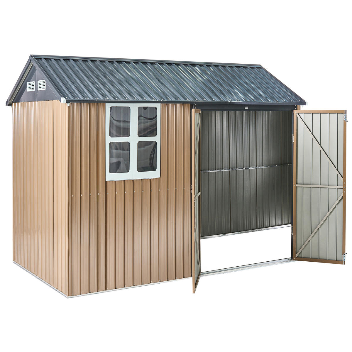 CASĂ PENTRU UNELTE 313 cm 220 cm maro Nocciano - maro/gri închis, metal (313/218/220cm) - Beliani