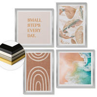 WANDBILDER 4er Set - 50x50 cm & 40x60 cm Silberner Rahmen - Zarte Boho-Blätterschrift - Silberfarben, Kunststoff (50/50cm) - ArtPrintCave