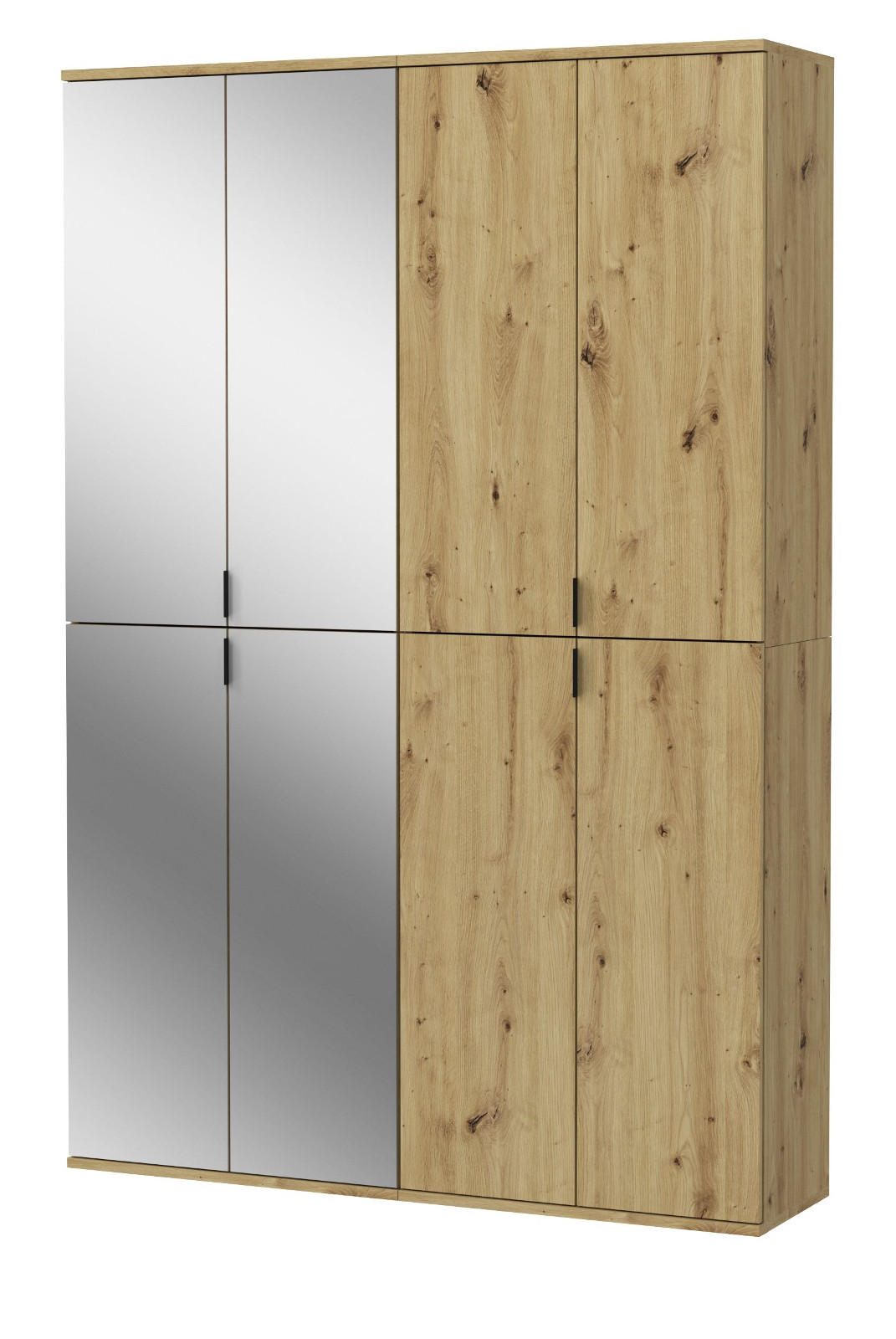 GARDEROBENSCHRANK Eiche 122 cm, Flurschrank mit Spiegel - Chromfarben/Schwarz, Glas/Holzwerkstoff (122/193/34cm) - Inn.Furn
