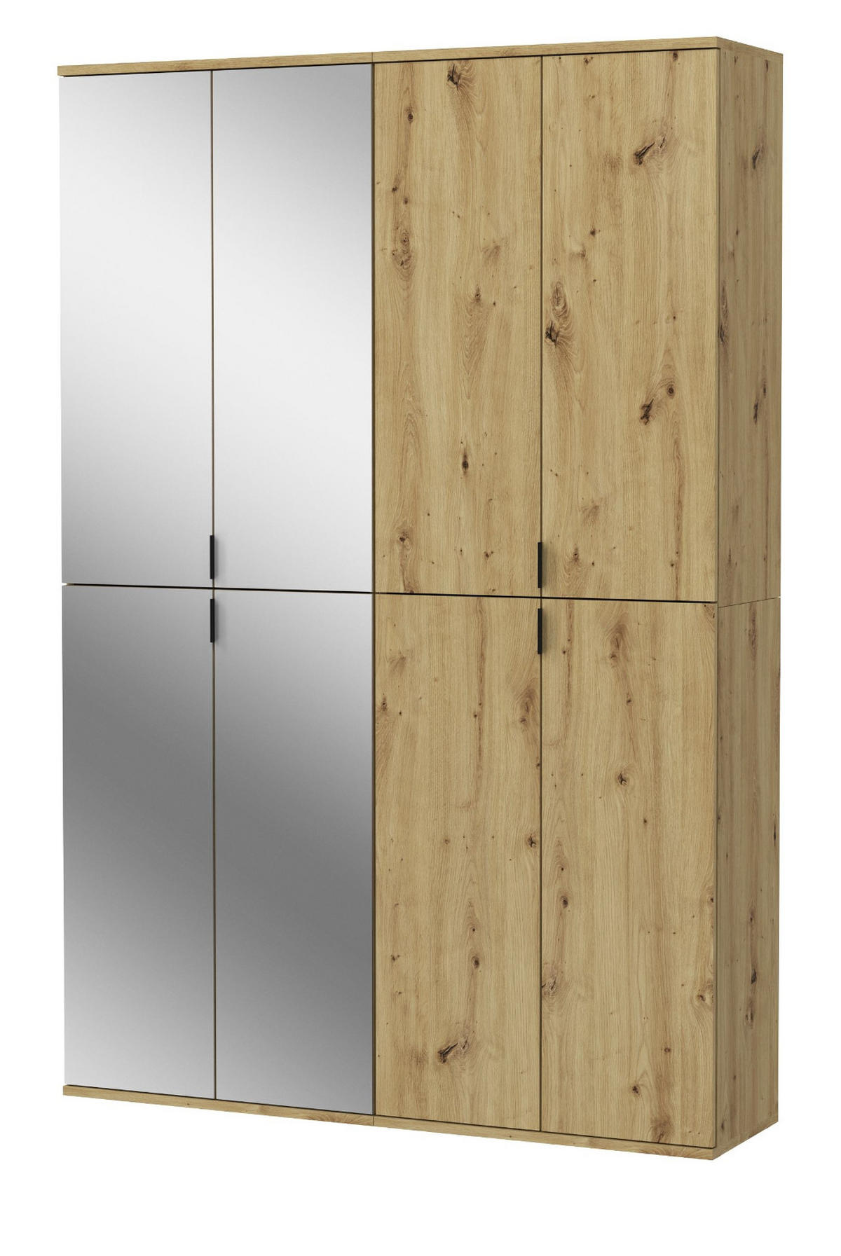 GARDEROBENSCHRANK Eiche 122 cm, Flurschrank mit Spiegel - Chromfarben/Schwarz, Glas/Holzwerkstoff (122/193/34cm) - Inn.Furn
