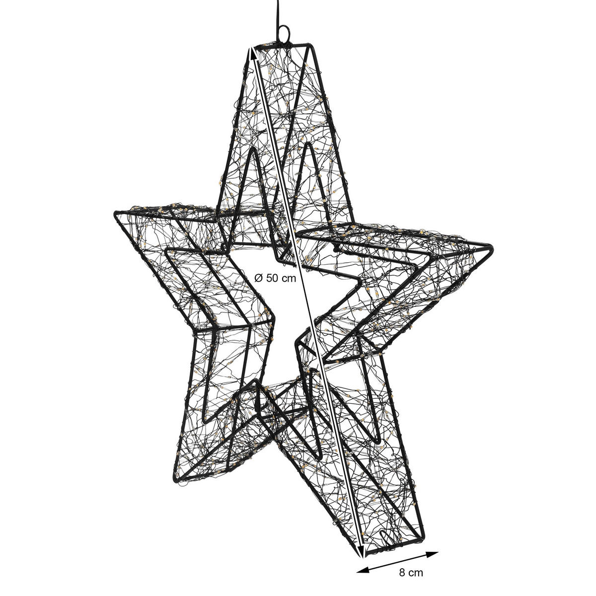 LED-WEIHNACHTSSTERN 50 cm 720 LEDs Extra-Warmweiß mit Timer aus Metall - Schwarz, Metall (50/50/8cm) - ECD-Germany