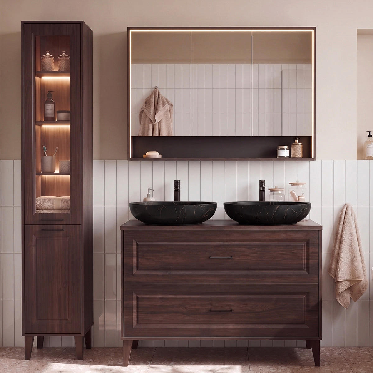 KOUPELNOVÝ NÁBYTEK 120cm Moka 2er-Set Dřevo - hnědá, kompozitní dřevo (120/84.5/46cm) - Petits-meubles