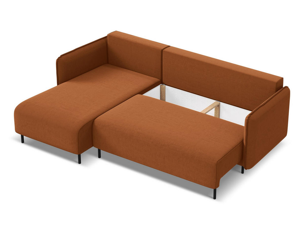 ECKSOFA mit Schlaffunktion Samt Stoff Orange - Terra cotta/Schwarz, Holz/Textil (162/236cm) - Makamii
