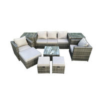 GARTENSET mit Beistelltisch Polyrattan 8-Sitzer - Dunkelgrau, Metall - Fimous