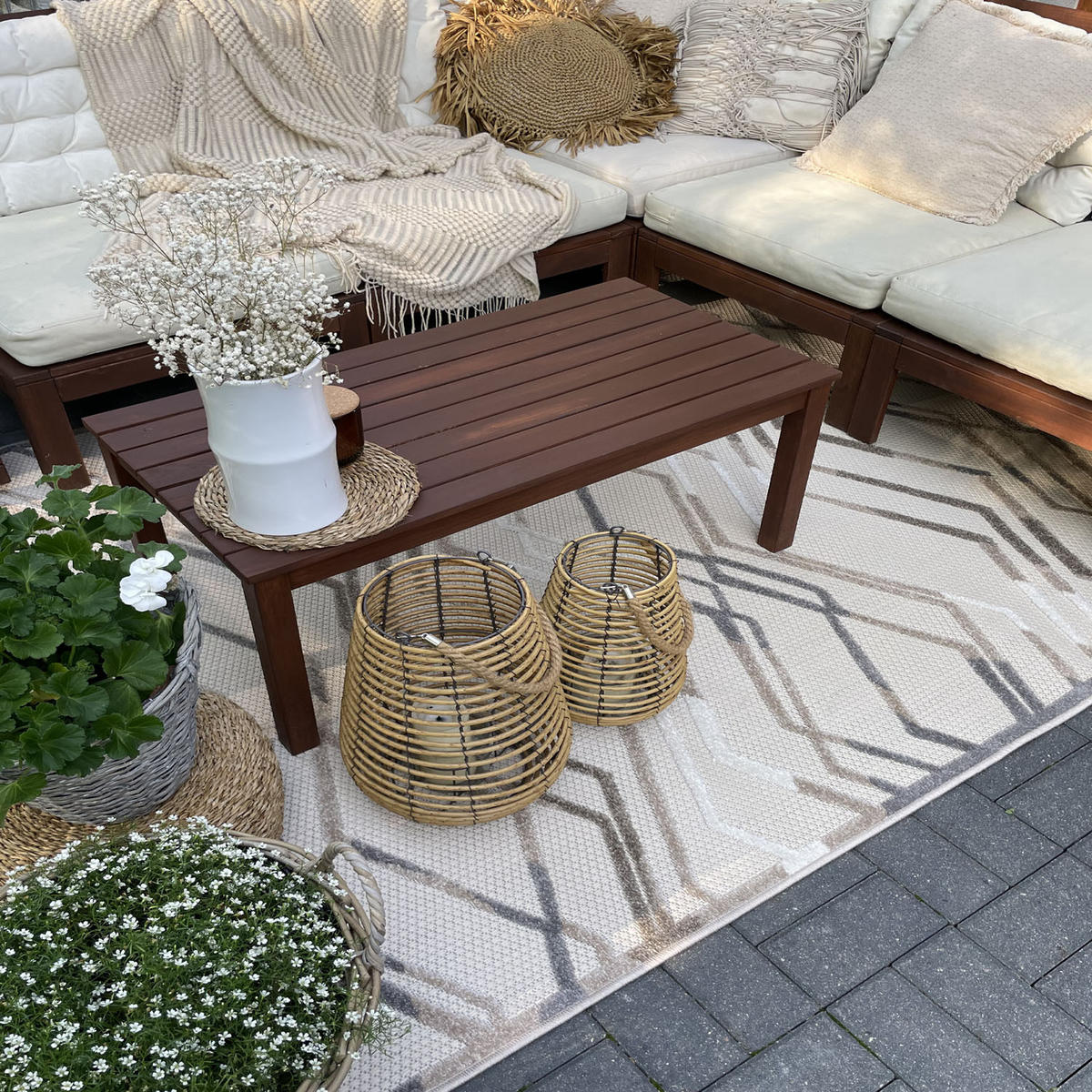 TEPPICH In-Outdoor Beige Abstract, Streifen - Kurzflor Rechteckig Creme - 120 x 170 cm - Beige, Textil (120/170cm) - Mazovia