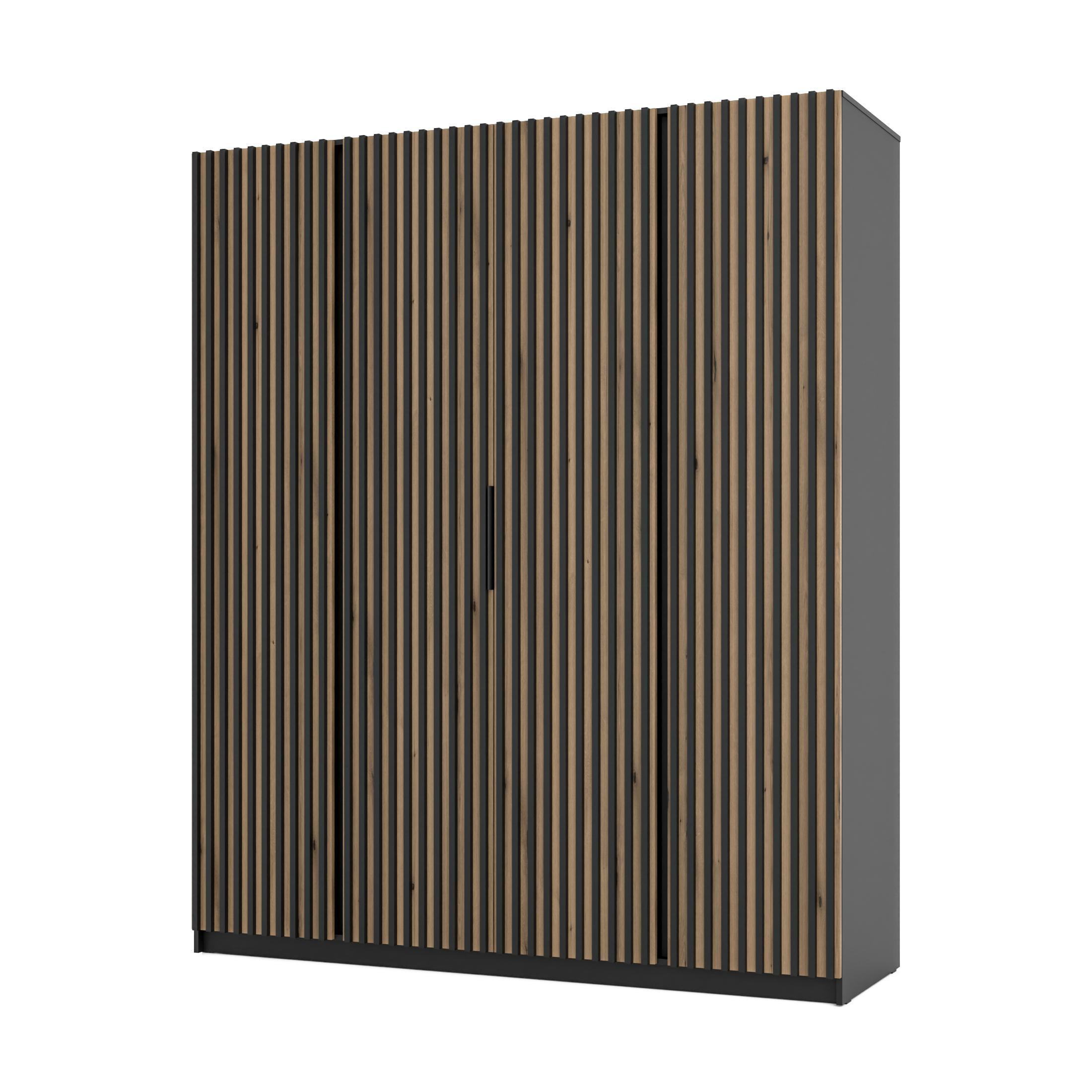 AX Living Kleiderschrank Schwarz, Eiche 200x239x61.9 cm