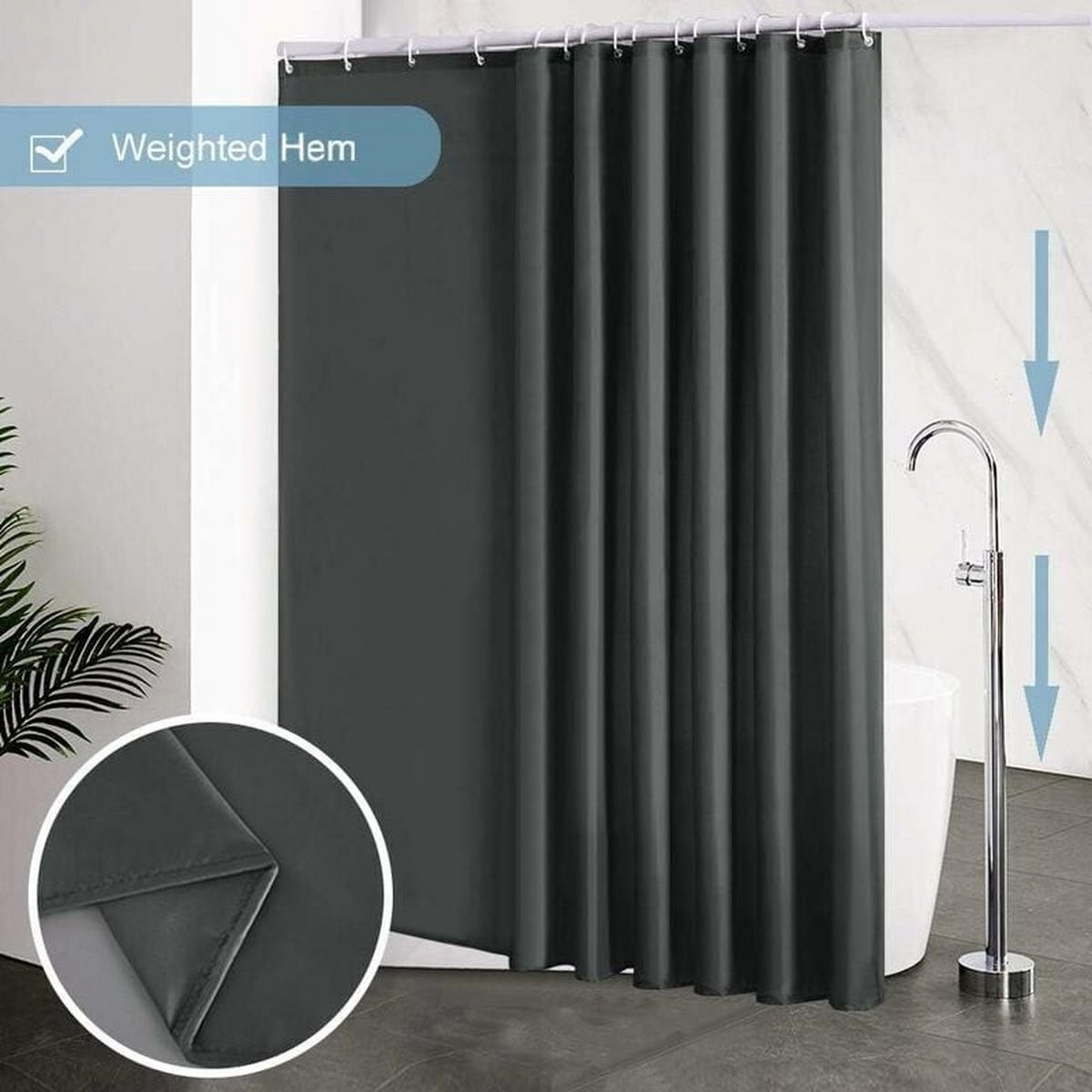 DUSCHVORHANG Dunkelgrau Polyester breit schimmelresistent wasserfest antibakteriell maschinenwaschbar mit Haken - Grau, Textil (240/240cm) - MCBOSON