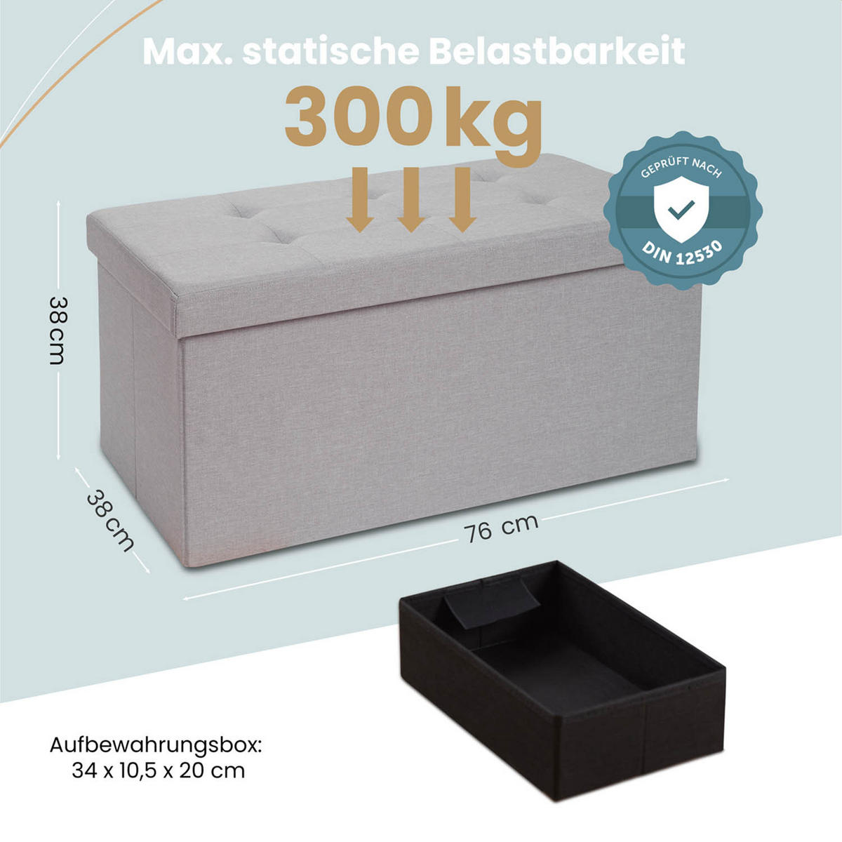 SITZBANK 76/38/38 cm + extra Box, Hellgrau - Hellgrau, Kunststoff (38/38/76cm) - Blumtal