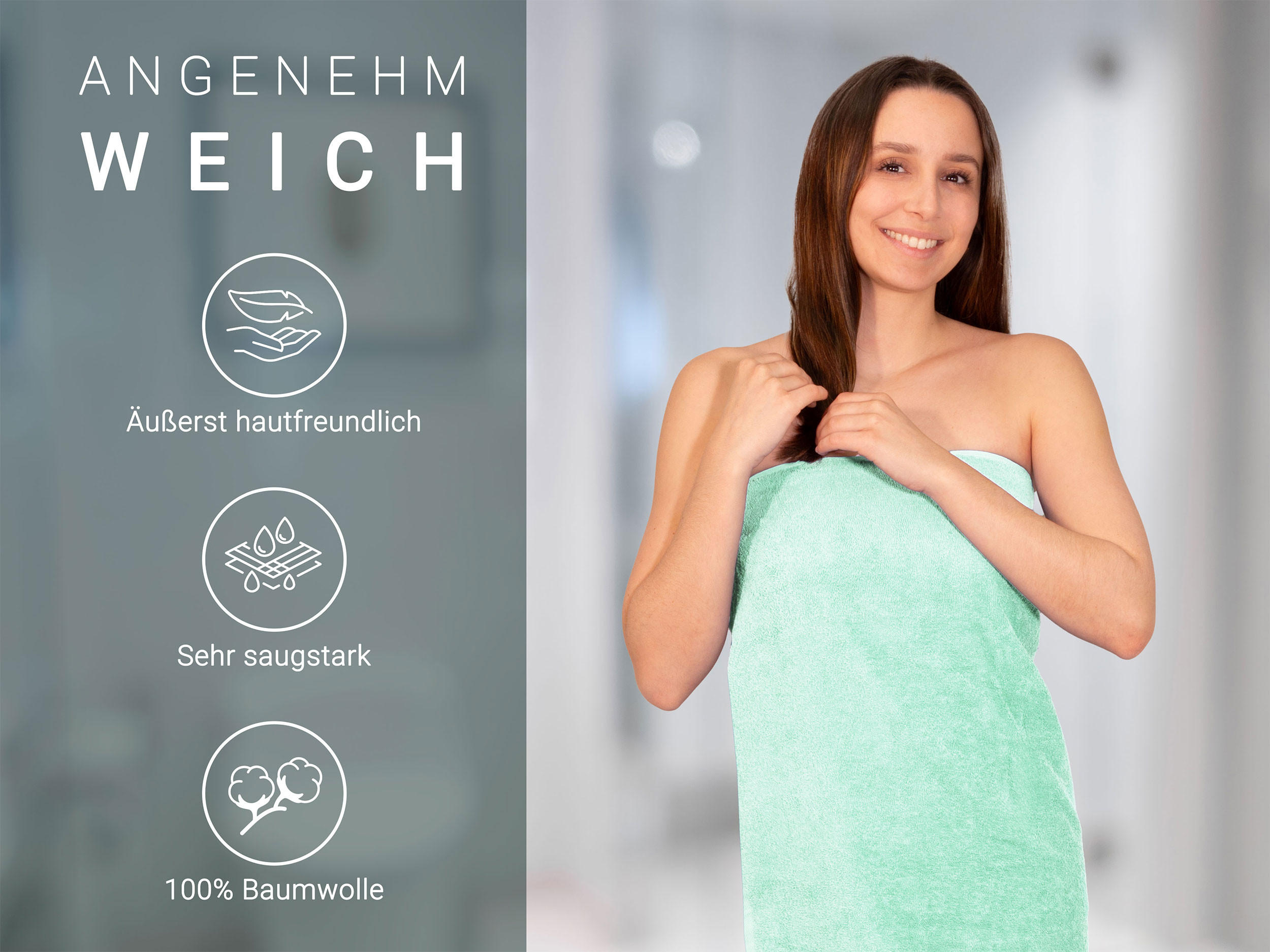 BADETUCH, 2er-Set, 100x150 cm, 100% Baumwolle, Grün - Grün, Textil (100/150cm) - Zollner