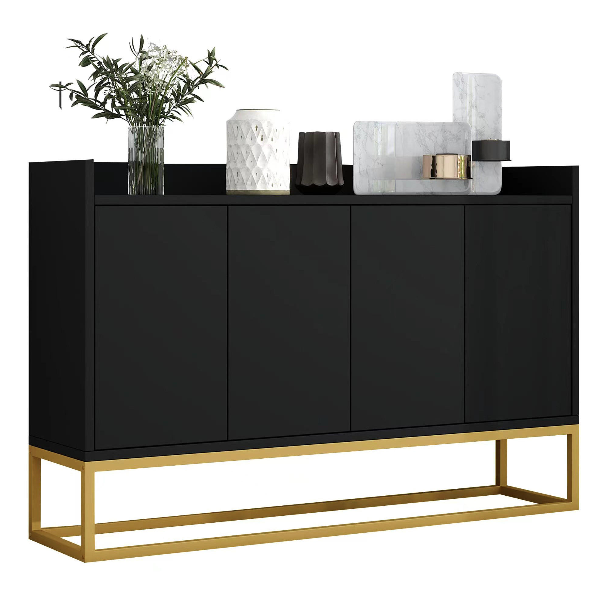 KOMODA 120x30x80 cm černá, bez úchytek, s úložným prostorem - černá, kompozitní dřevo (120/80/30cm) - BEAOK
