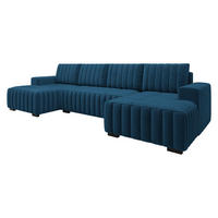 WOHNLANDSCHAFT Hugo U - Blau/Braun, Holz/Textil (310/85/140cm) - MIRJAN24
