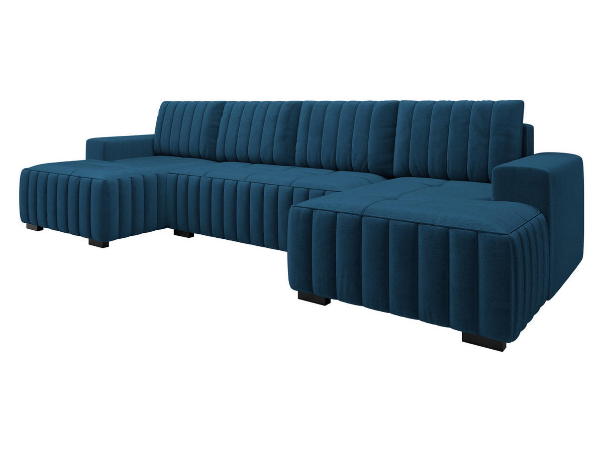 WOHNLANDSCHAFT Hugo U - Blau/Braun, Holz/Textil (310/85/140cm) - MIRJAN24