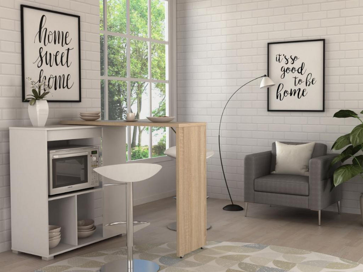 BARTISCH drehbar mit Stauraum - Weiß & Eichefarben - SATURNE - Naturfarben, Holz (39.6/100/172cm) - Vente-Unique