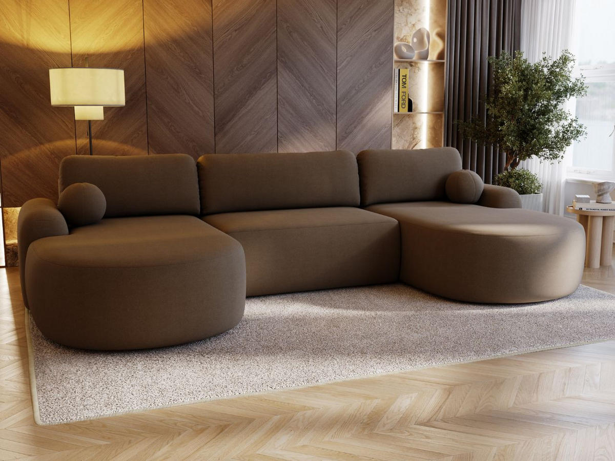 ECKSOFA Aurio U Bouclé-Stoff Braun - Schwarz/Braun, Kunststoff/Textil (347/177cm) - Graingold