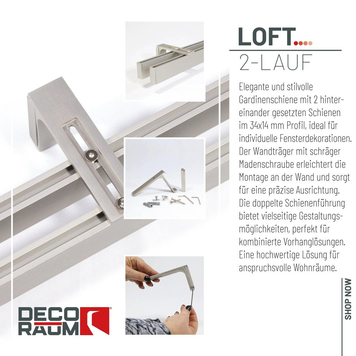 GARDINENSCHIENE 2-lauf Loft - Silberfarben, Metall (270cm) - Deco-Raum