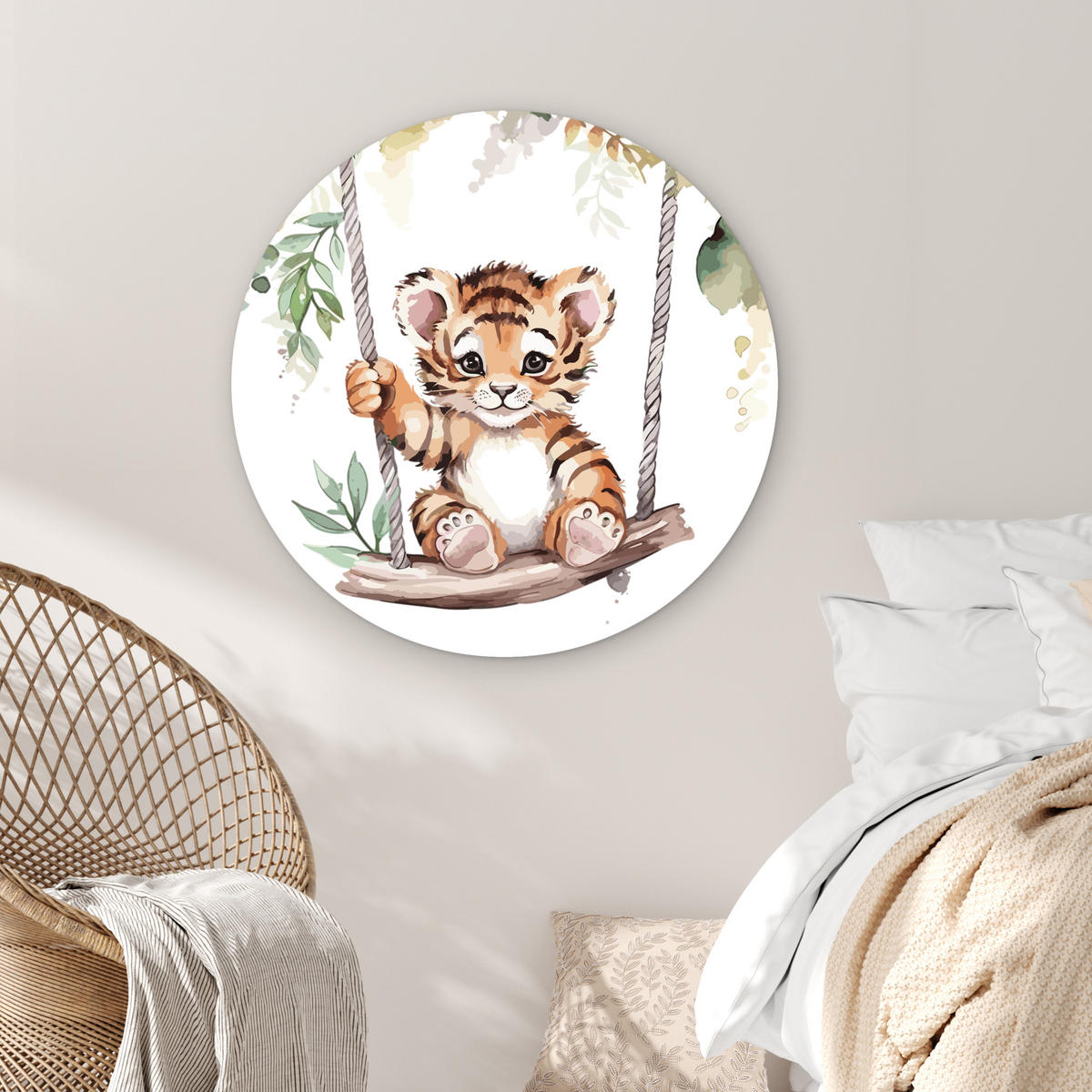 WANDBILD Tiger - Tier - Kinder - Dschungel 90x90 cm - Dunkelorange, Kunststoff (90/90cm) - MuchoWow