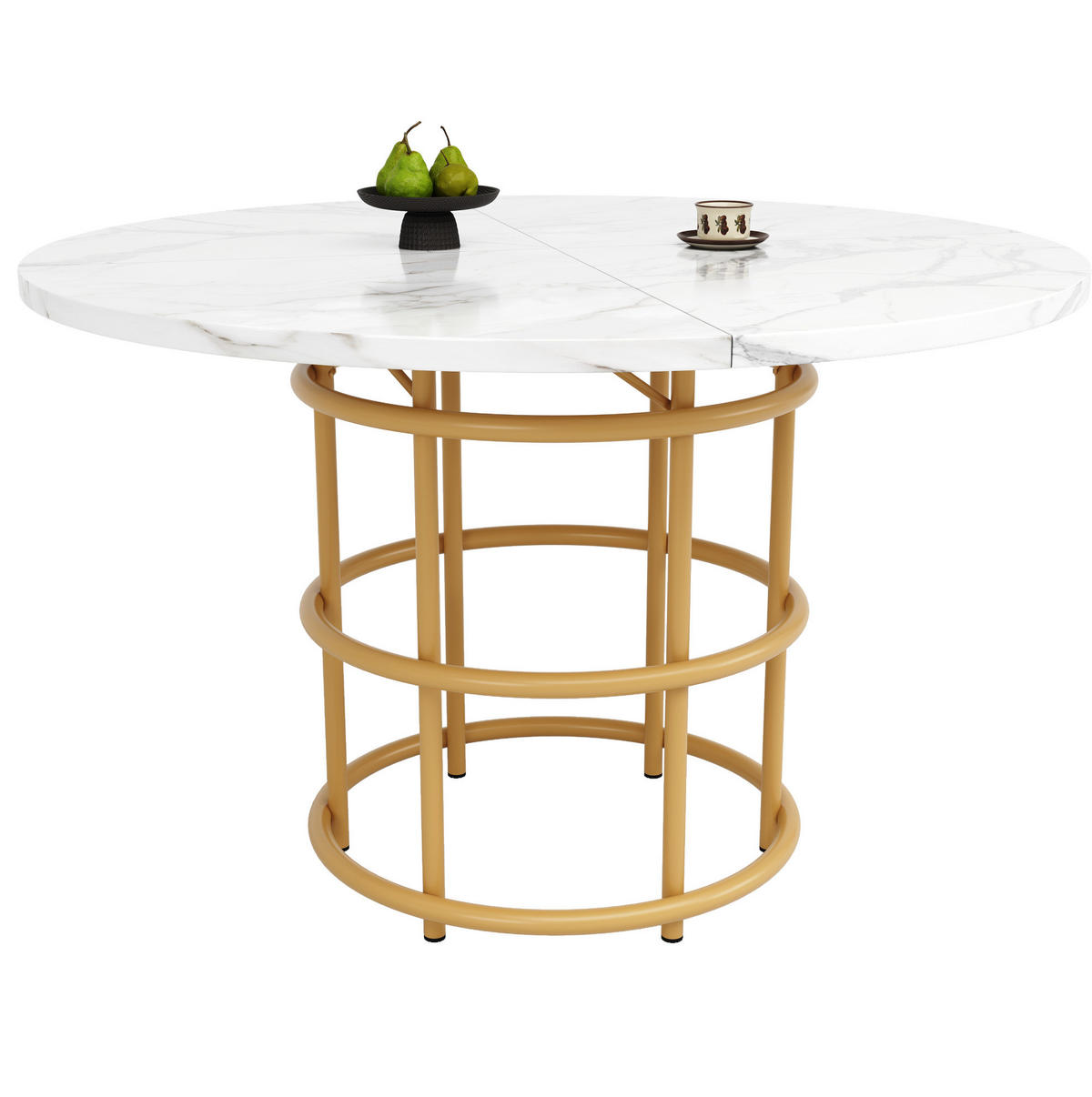 ESSTISCH 100x100x76 cm in Weiß und Gold aus MDF mit Marmoroptik auf goldfarbenem Metallgestell - Goldfarben, Holzwerkstoff (100/100/76cm) - Modfu