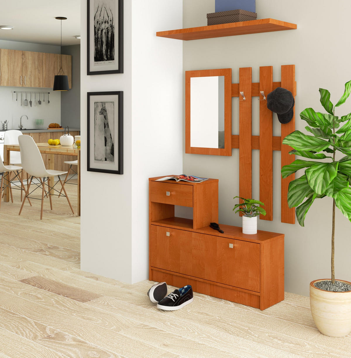 GARDEROBEN-SET, Erle, B90 x H100 cm - Erlefarben, Holz (25/170/90cm) - Milordbikes