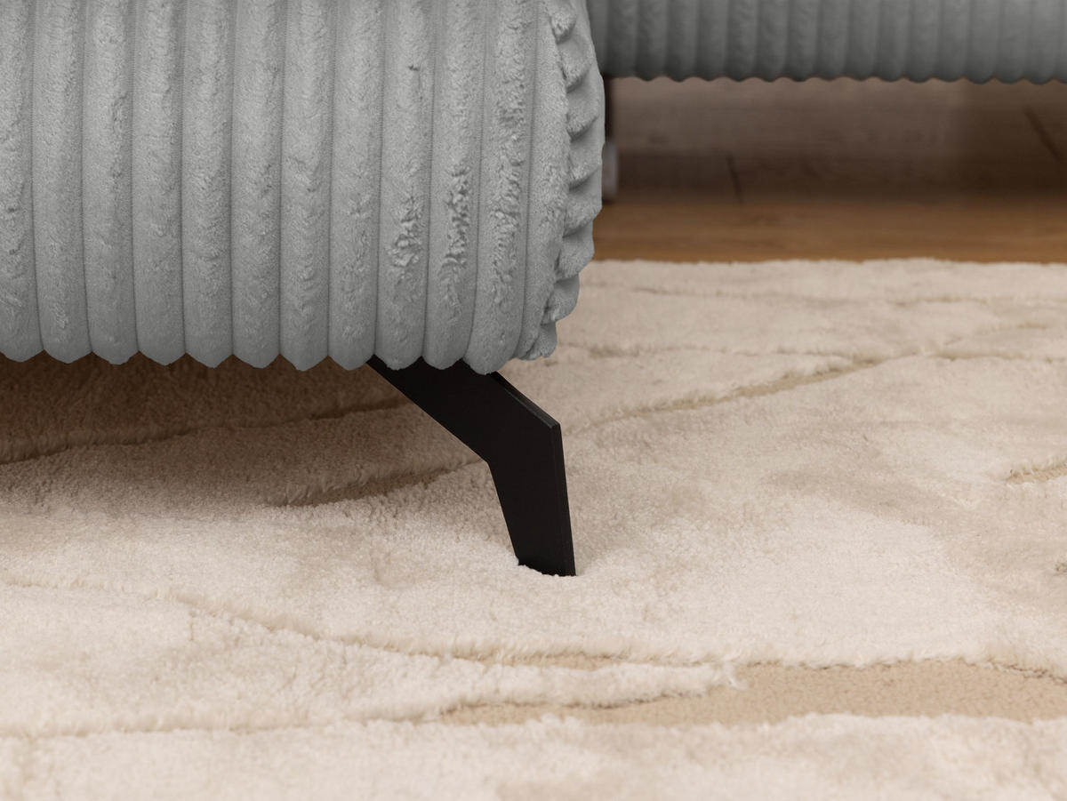 ECKSOFA mit Schlaffunktion und Bettkasten Bonnie aus Hellgrau Cord-Stoff mit verstellbaren Kopfstützen und Armlehne - Ottomane links - Hellgrau/Schwarz, Holz/Textil (275/210cm) - S-Style Möbel