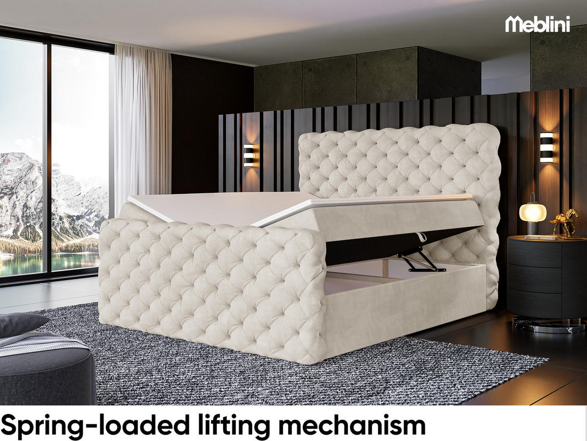 BOXBETT Duke - Creme/Schwarz, Holzwerkstoff/Textil (120/200cm) - Meblini