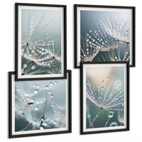 BILDER SET 4er Set - 50x50 cm & 40x60 cm Schwarzer Rahmen - Wassertropfen auf Löwenzahnsprossen - Schwarz, Kunststoff (50/50cm) - TULUP