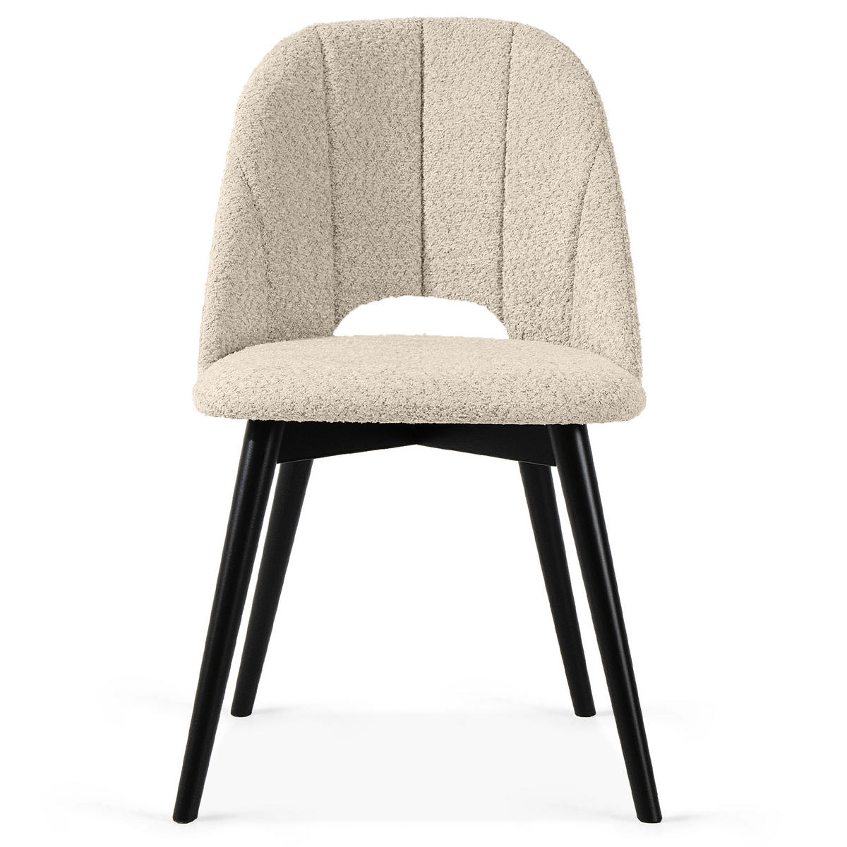 POLSTERSTUHL TINO Wohnzimmerstühl, 2-er Set, Bouclé - Creme/Schwarz, Holz/Textil (48/86/44cm) - KONSIMO®