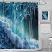 DUSCHVORHANG Blau Wellen Muster 3D schimmelresistent mit Haken fürs Badezimmer Badewanne - Blau, Textil (180/180cm) - MCBOSON
