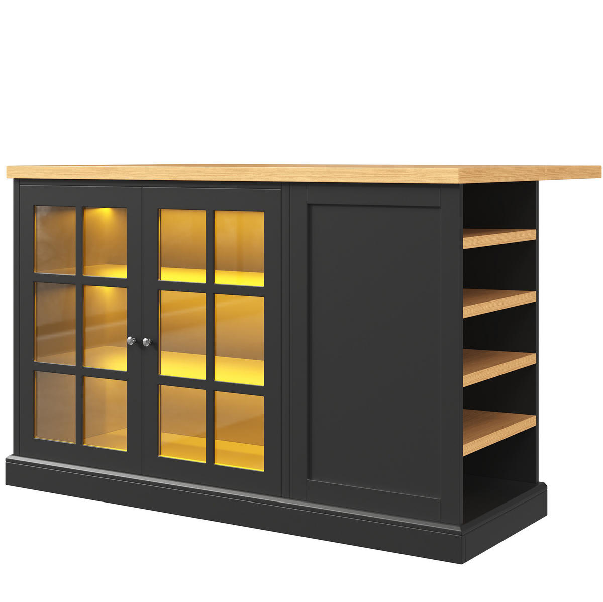 KÜCHENINSEL klappbar mit LED 120 x 40-70 x 90 cm Schwarz - Schwarz, Holz (70/90/120cm) - Beauniv