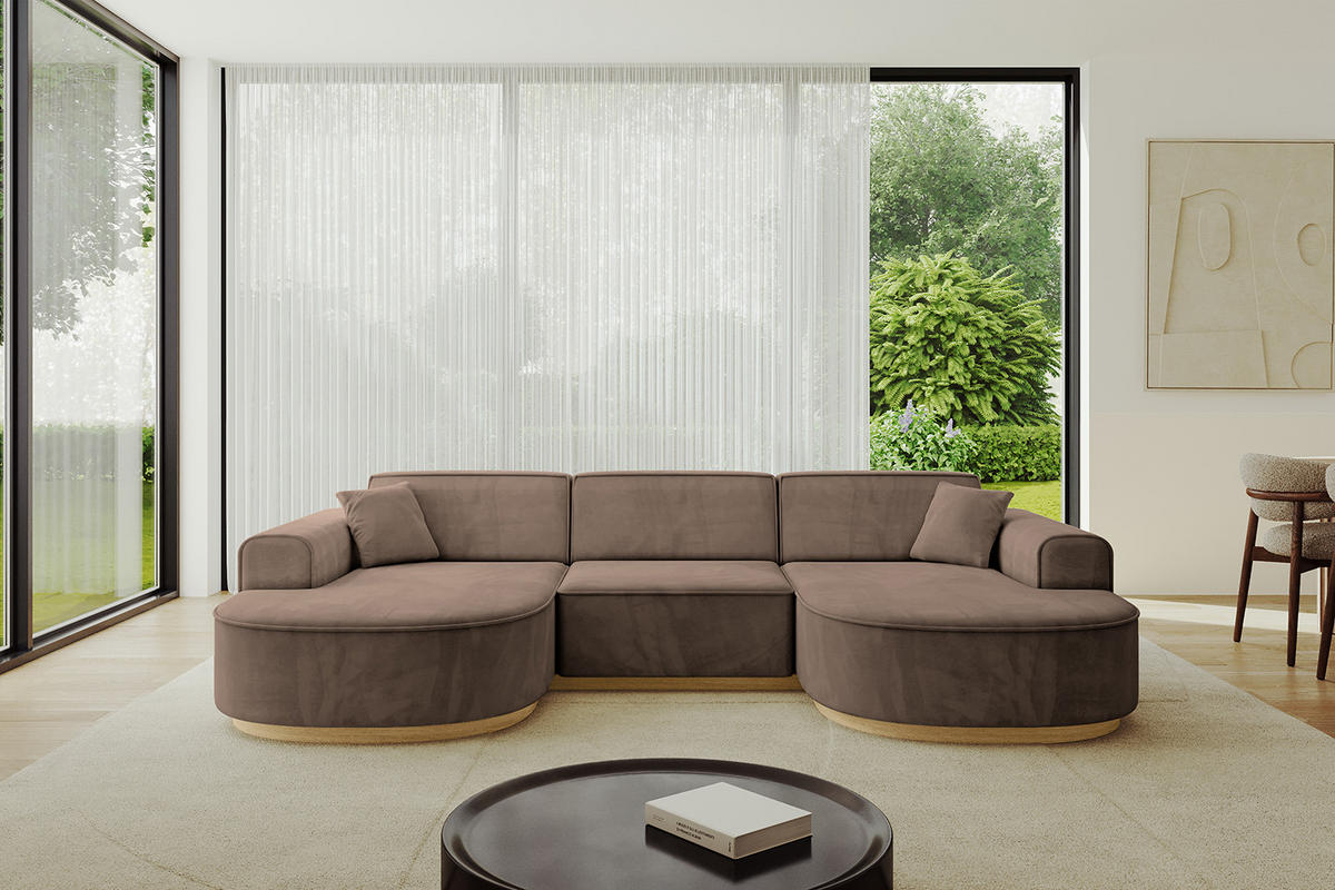 WOHNLANDSCHAFT MARI-U1-v2 - 303x171x83 cm Braun Velours - Braun, Holzwerkstoff/Textil (303/83/171cm) - ALTDECOR