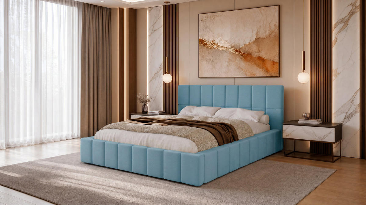 POLSTERBETT 200x200 cm, Alma, Doppelbett mit Bettkasten, Lattenrost aus Holz, Velourstoff, Hellblau - Hellblau, Holz/Kunststoff (200/200cm) - Marpur