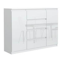 KOMMODE NUDO 120/101,5/39cm mit 4 Schubladen 2 Türen Weiß - Weiß Hochglanz/Weiß, Holzwerkstoff (120/101.5/39cm) - MASSENO