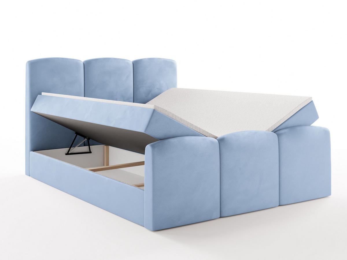 BOXBETT SAVIO 180x200 cm mit Bettkasten, Bonell-Matratze H3 und Topper – Samt Hellblau - Hellblau, Textil (180/200cm) - Luxkor24