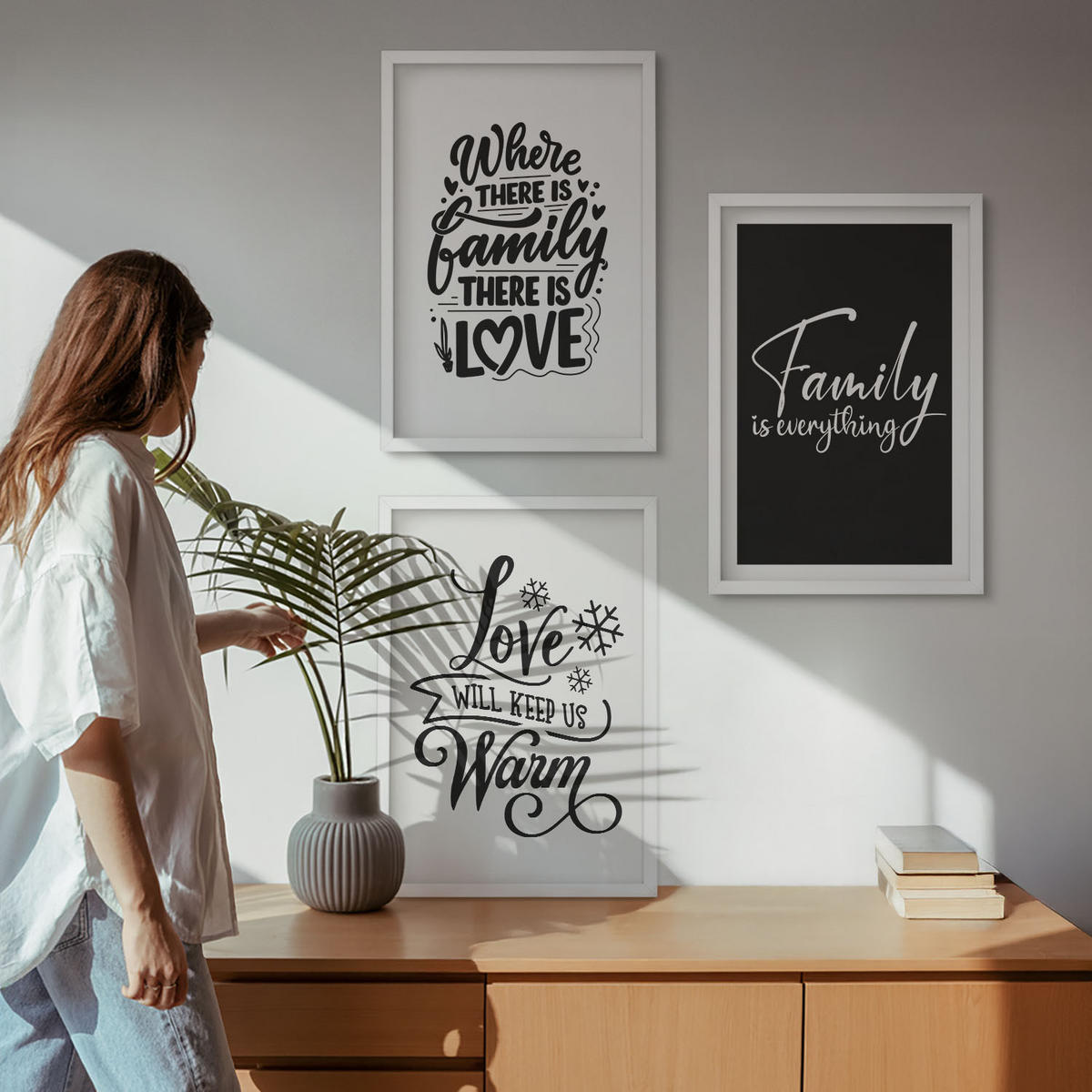 BILDER SET 3er Set - 40x60 cm Weißer Rahmen - Familie, Liebe, Wärme, Zuhause - Weiß, Kunststoff (40/60cm) - TULUP