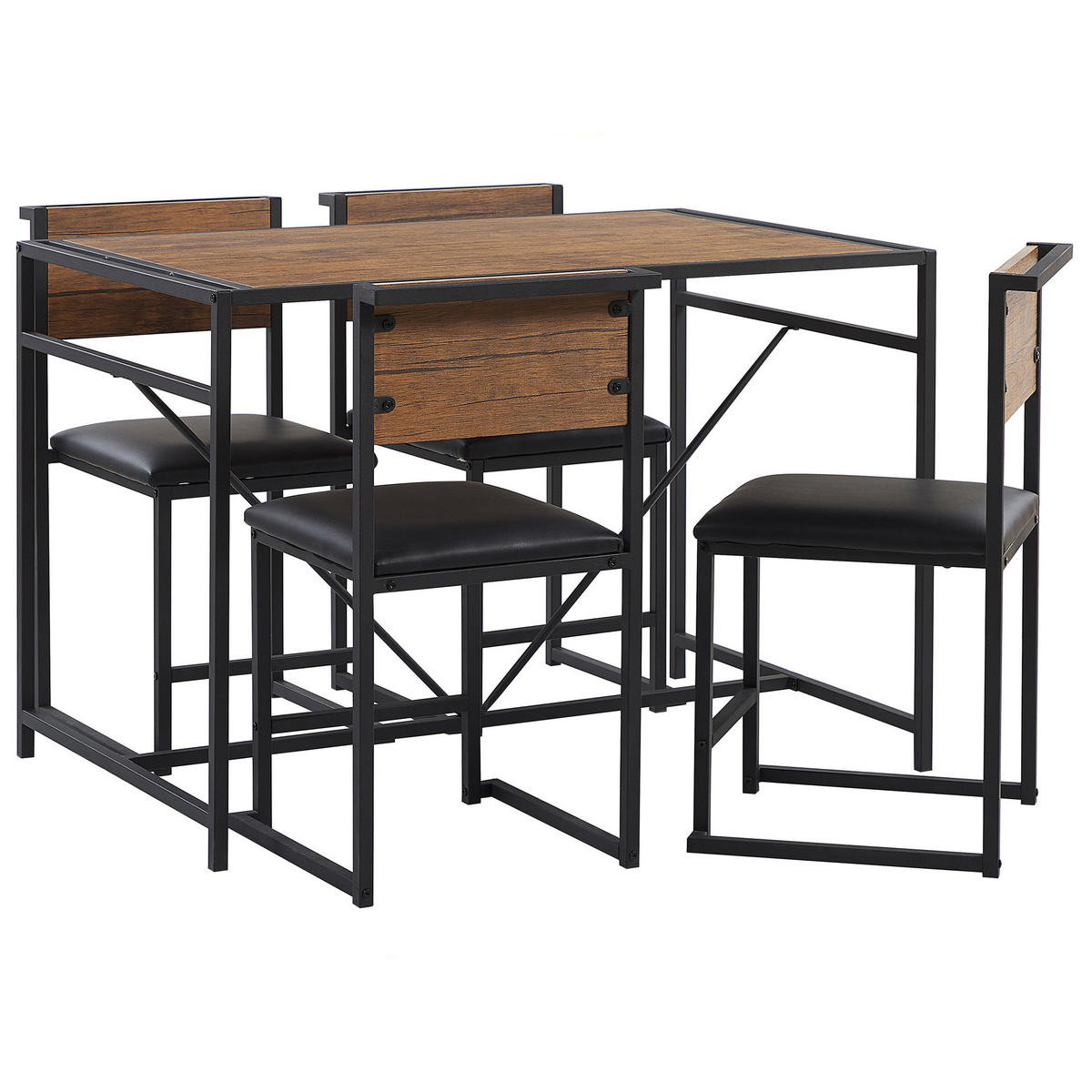 ESSGRUPPE Dunkelbraun, Schwarz Stahl 4-Sitzer 110/70 cm Burton - Dunkelbraun, Holzwerkstoff (106/76/70cm) - Beliani