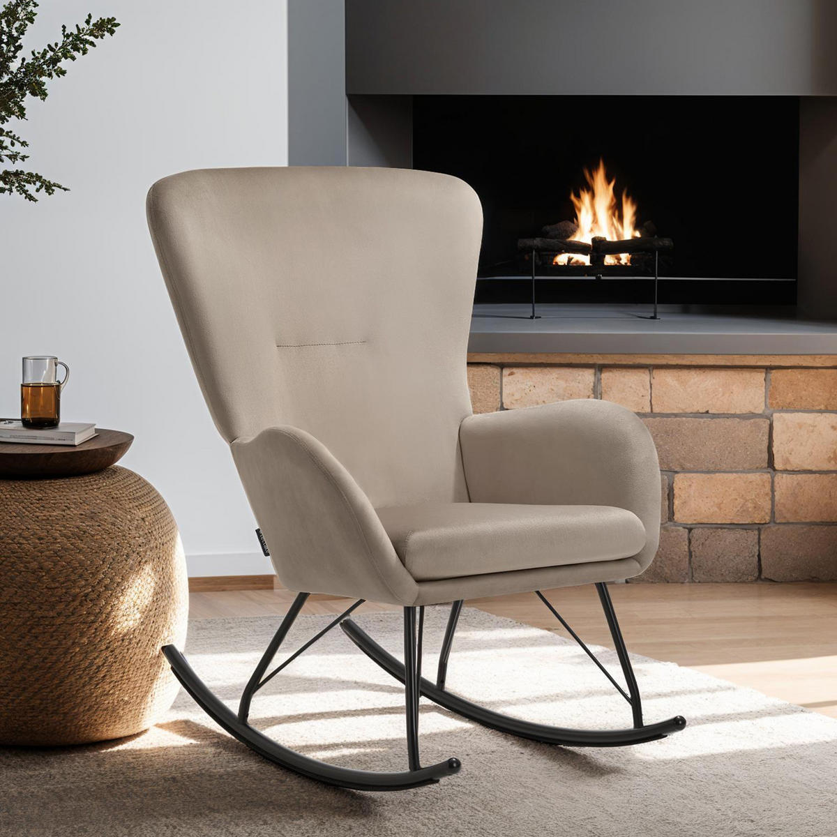 SCHAUKELSTUHL Swing,70 x 93 x 100 cm, Belastbarkeit 120 kg,schwarz/taupe - Taupe/Schwarz, Kunststoff (70/100/93cm) - tectake