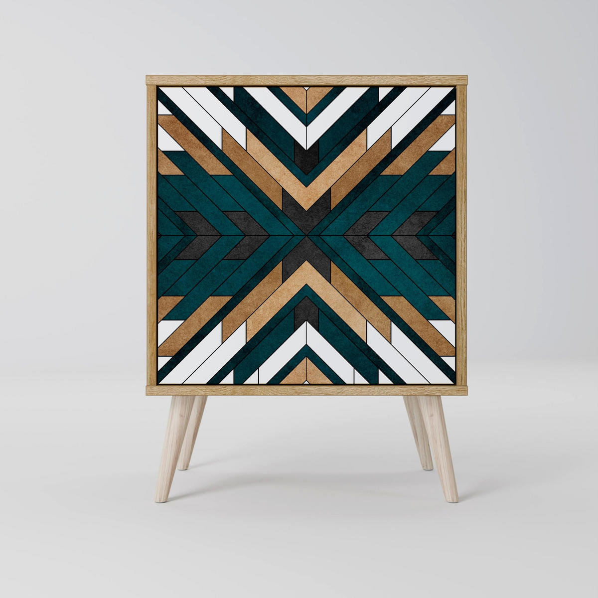 SIDEBOARD ARTISTIC GEOMETRY, Grau, 57,5x42x67,5 cm, Schwarze Metall-Rahmenfüße - Multicolor/Schwarz, Holzwerkstoff/Metall (57.5/67.5/42cm) - SpaceRebels