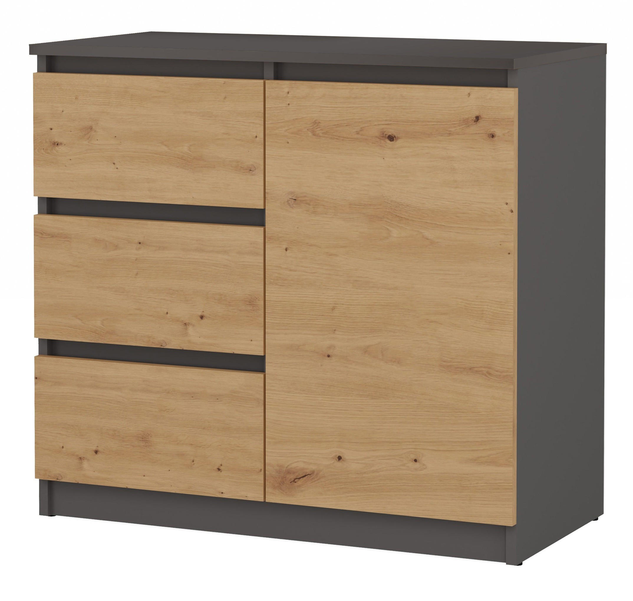 KOMMODE 1D3S ANTHRAZIT TOP 3 SCHUBLADEN EICHE ARTISAN - Eiche Artisan, Holzwerkstoff (80/75/40cm) - CDF